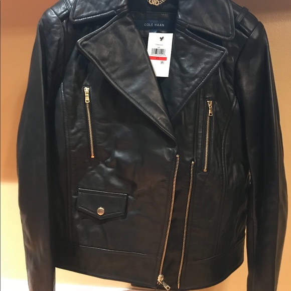 Cole Haan Women lamb Leather Jacket XS NEW - Picture 4 of 4